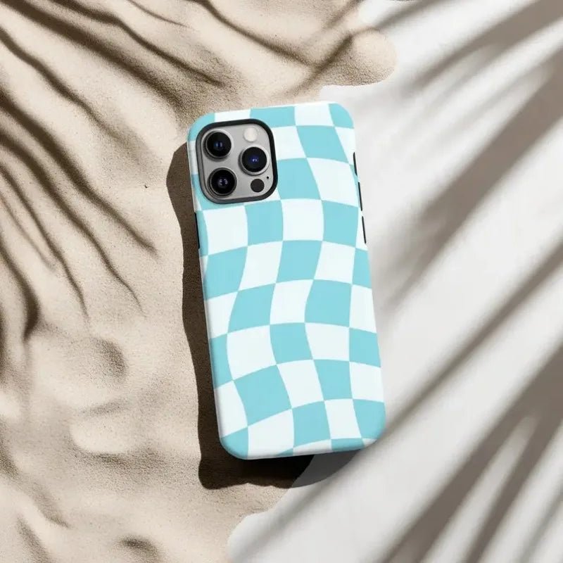 Blue Wavy Checkered Case - P0661S - case - Jelly Cases