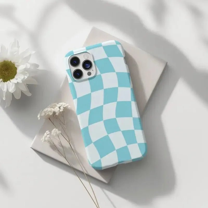 Blue Wavy Checkered Case - P0661S - case - Jelly Cases