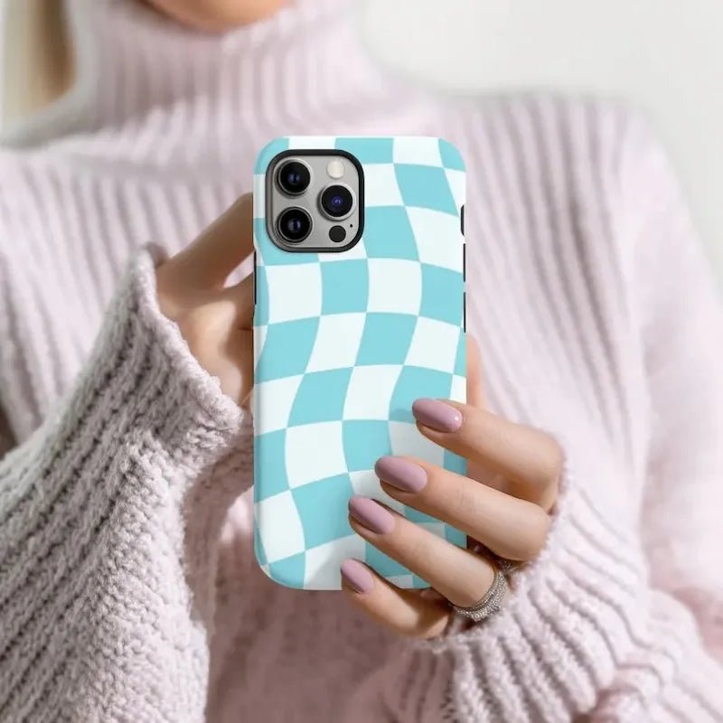 Blue Wavy Checkered Case - P0661S - case - Jelly Cases