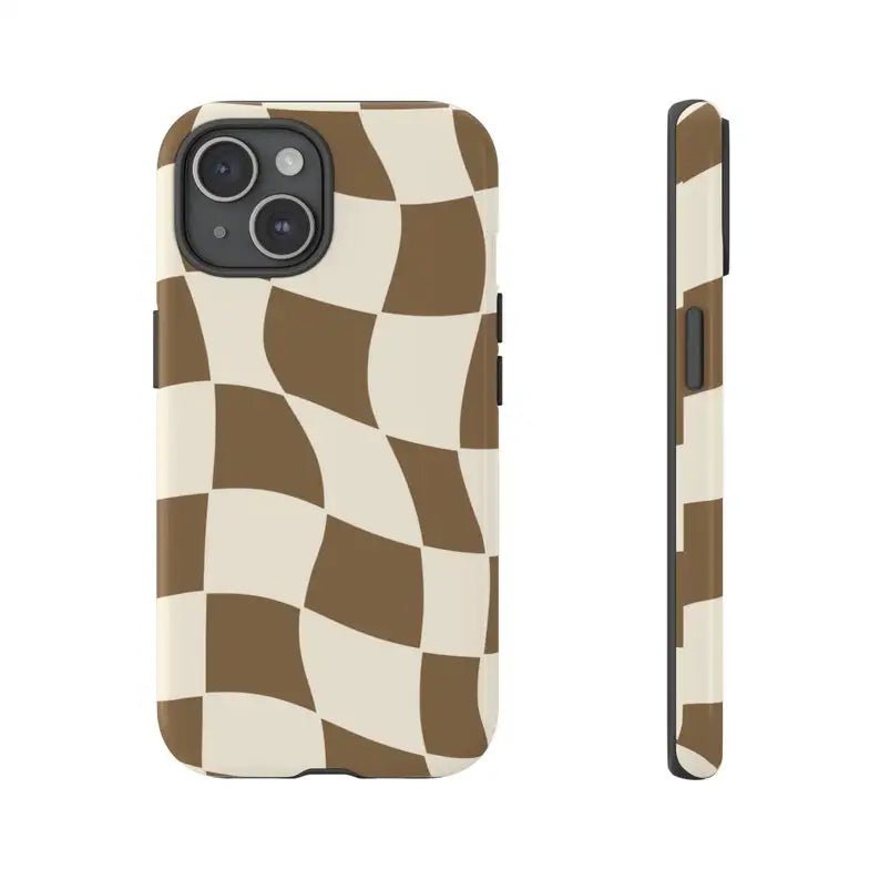 Brown Wavy Checkered Case - P0530S - case - Jelly Cases