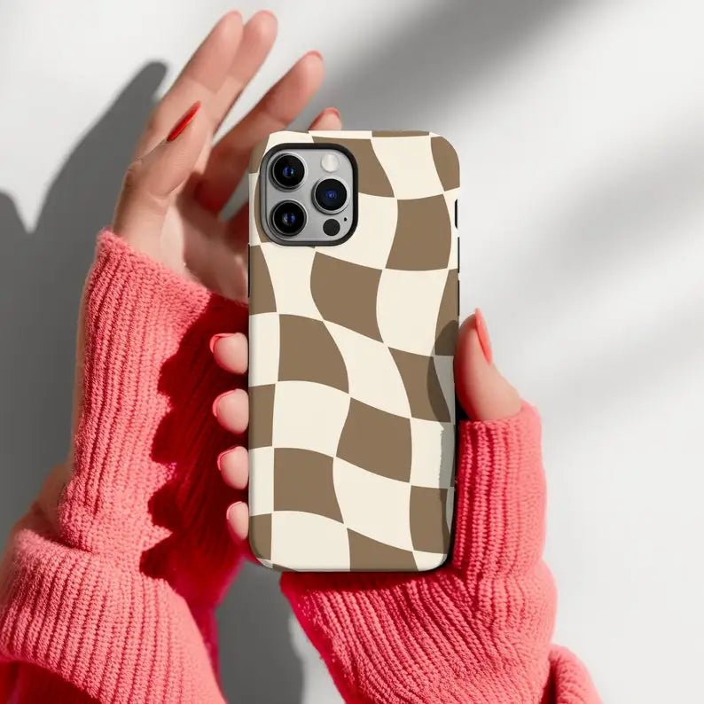 Brown Wavy Checkered Case - P0530S - case - Jelly Cases