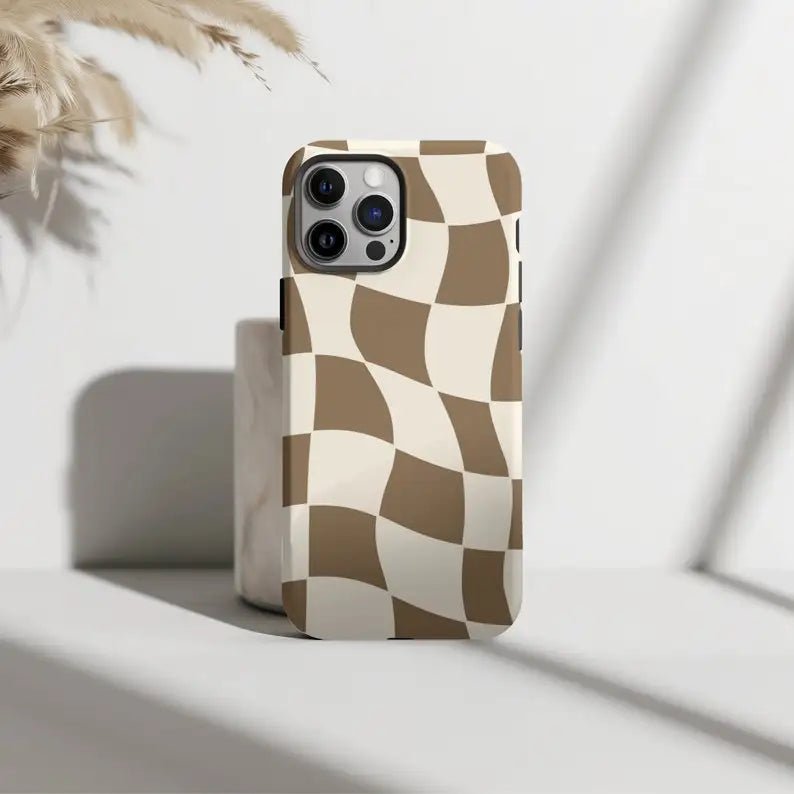 Brown Wavy Checkered Case - P0530S - case - Jelly Cases