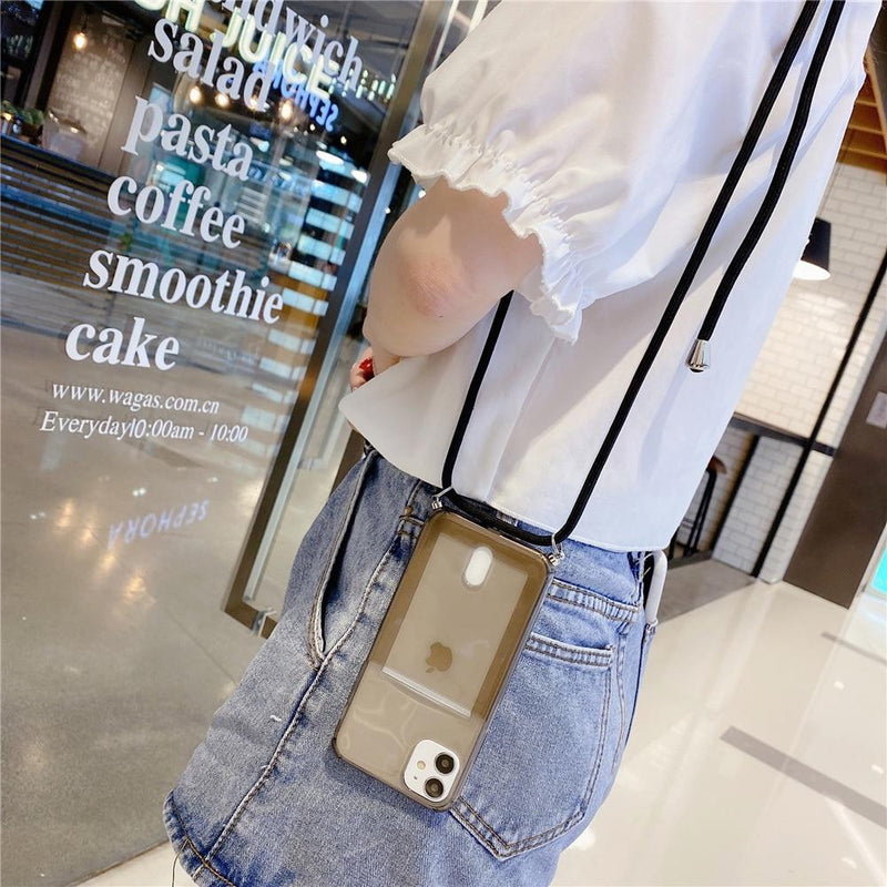 Clear Necklace Case + Card Holder - 37226138 - for - iphone - se - 2020 - blue - case - Jelly Cases