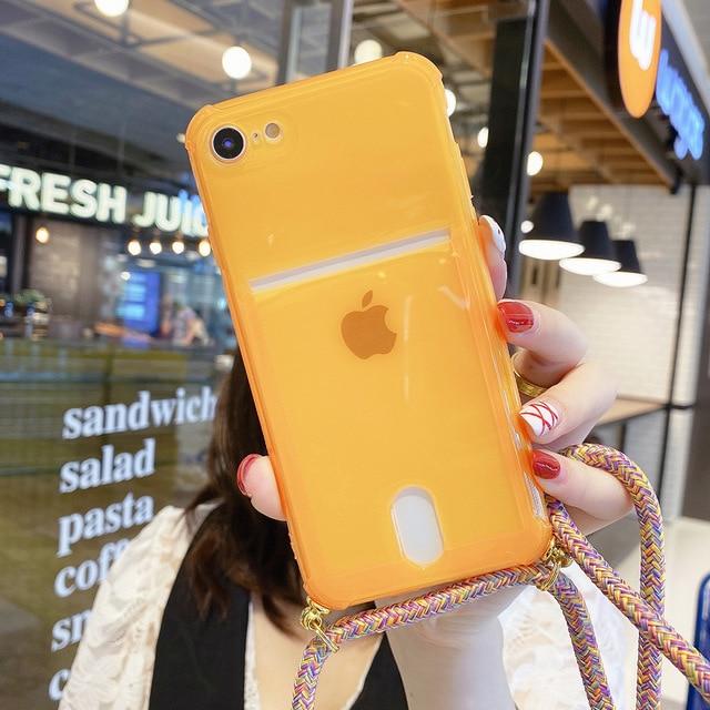 Clear Necklace Case + Card Holder - 37226138 - for - iphone - se - 2020 - orange - case - Jelly Cases