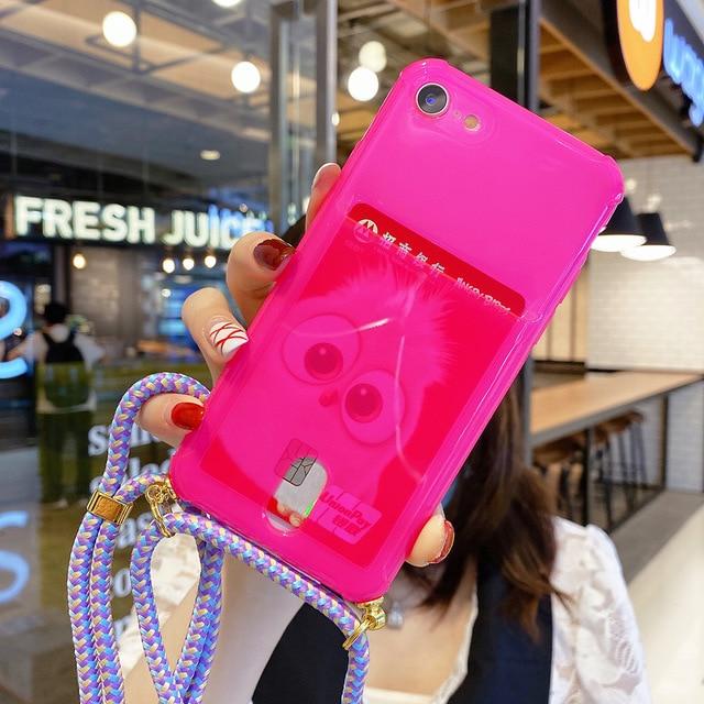 Clear Necklace Case + Card Holder - 37226138 - for - iphone - se - 2020 - rose - red - case - Jelly Cases