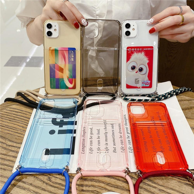 Clear Necklace Case + Card Holder - 37226138 - for - iphone - se - 2020 - white - case - Jelly Cases