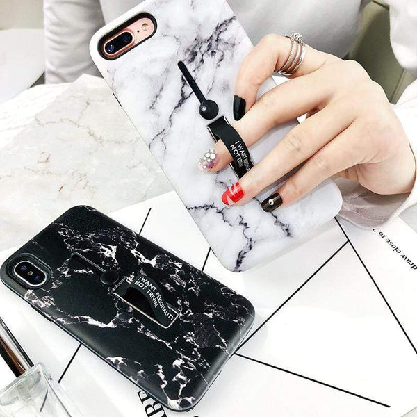 Emboss Marble Case with Ring Holder - 20271184 - for - iphone - xs - max - white - case - Jelly Cases