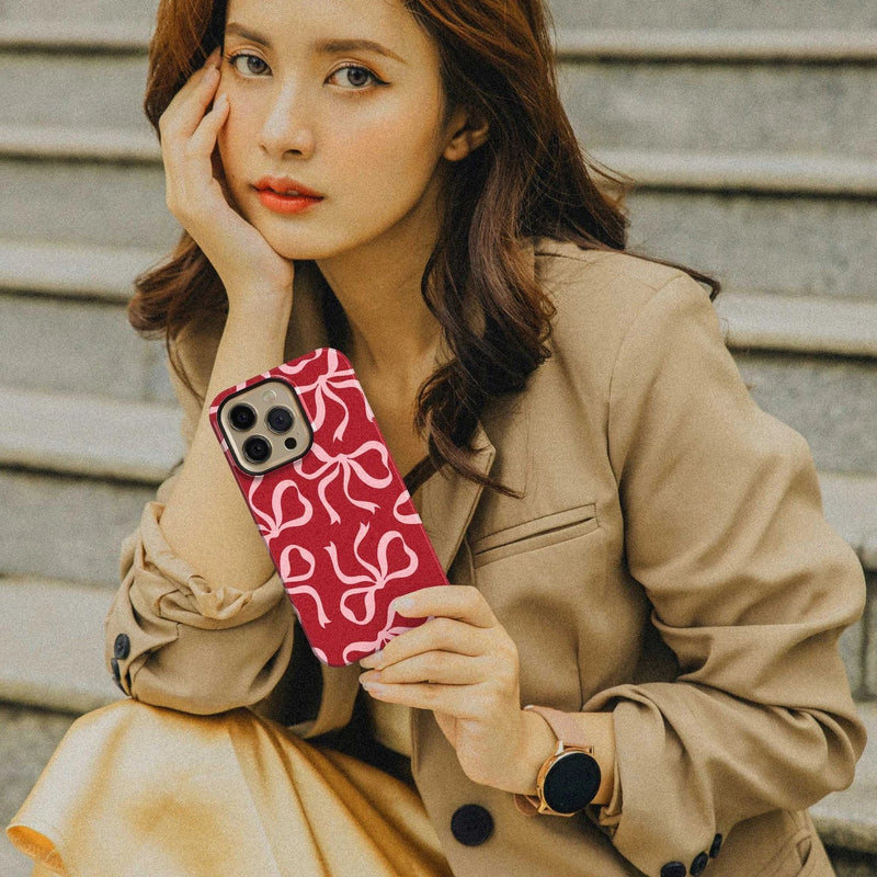 Pink Bows Red Case - P1353S - iPhone Case - Jelly Cases