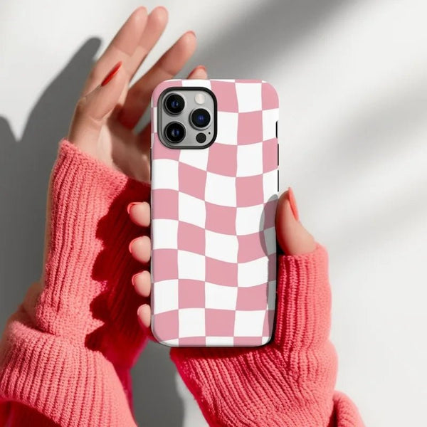 Pink Wavy Checkered Case - P0648S - iPhone Case - Jelly Cases