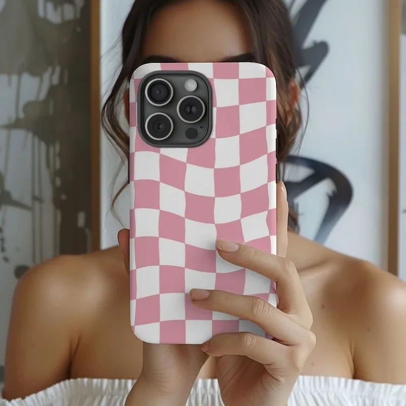 Pink Wavy Checkered Case - P0648S - iPhone Case - Jelly Cases