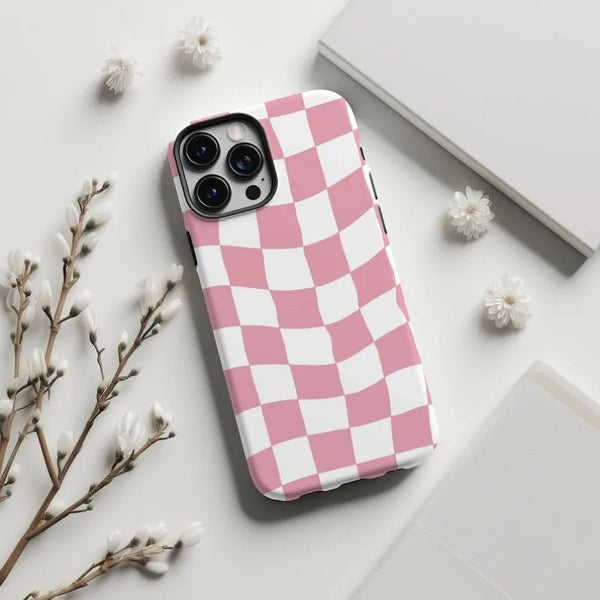 Pink Wavy Checkered Case - P0648S - iPhone Case - Jelly Cases