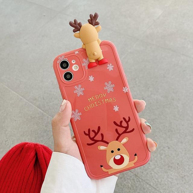 3D Christmas Deer Case-CH2175-RD7/8-case-Jelly Cases