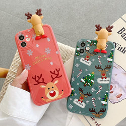 3D Christmas Deer Case-CH2175-GN12PM-case-Jelly Cases
