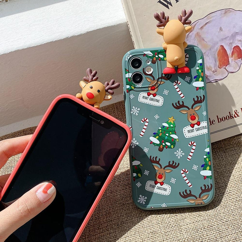 3D Christmas Deer Case-CH2175-GN12PM-case-Jelly Cases