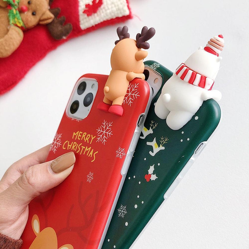 3D Christmas Reindeer & Snowman Case-CH2042-GN7/8-case-Jelly Cases