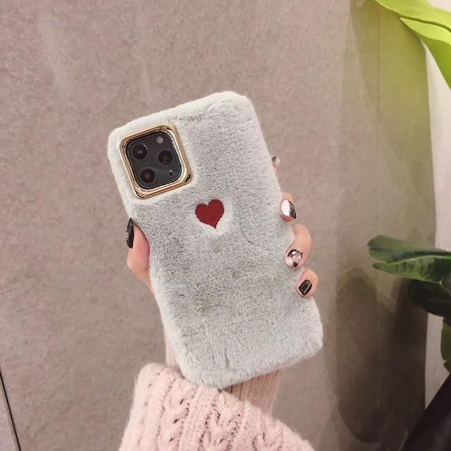 Cute Fluffy Heart Case-C2858-GR6SP-case-Jelly Cases