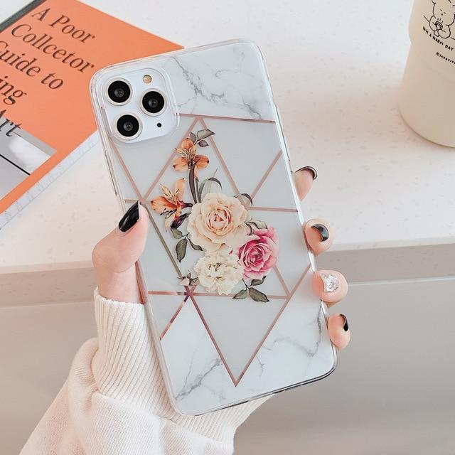 Marble Electroplated Flowers Case-C2852-S2-7/8-case-Jelly Cases