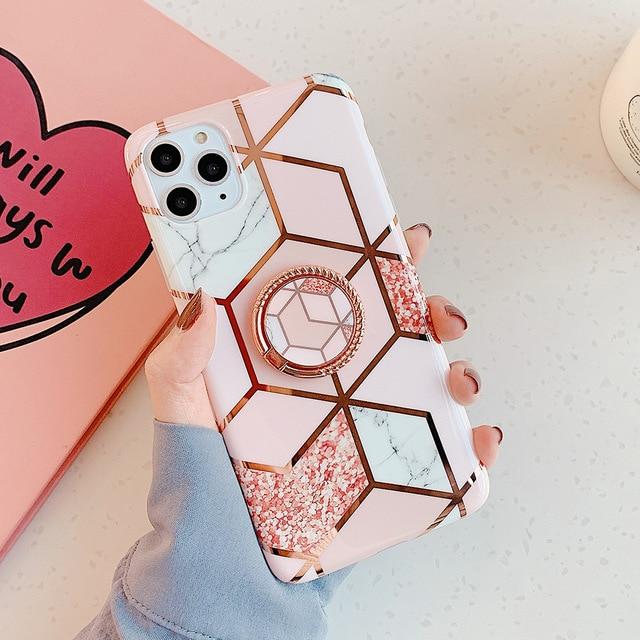 Pink Marble Case + Ring Holder-C2890-XSM-case-Jelly Cases